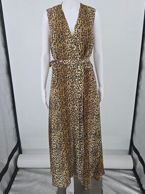 Vintage 1990s Ultra Dress New York Leopard Print Sleeveless Maxi Dress (12/L)